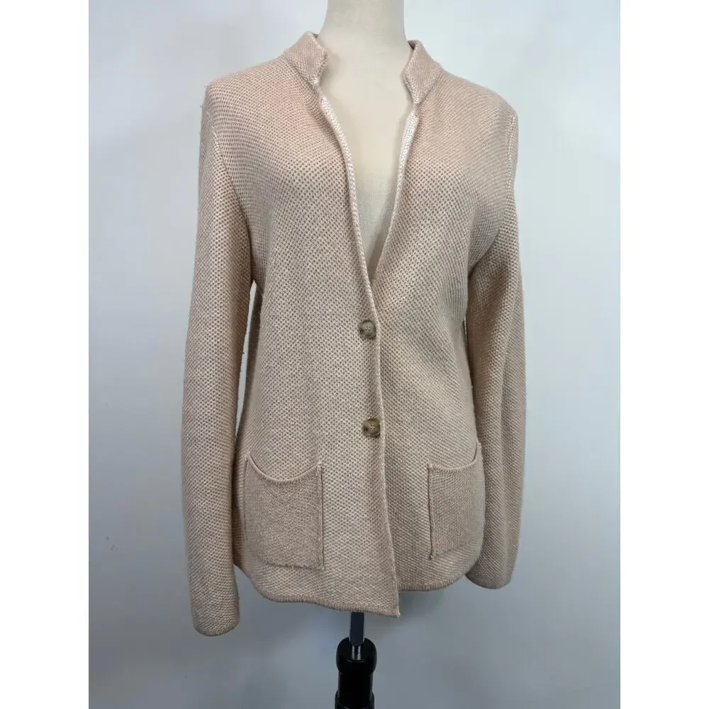 United Colors of Benetton Cashmere Blend Cardigan Tan Cream Textured Sz S